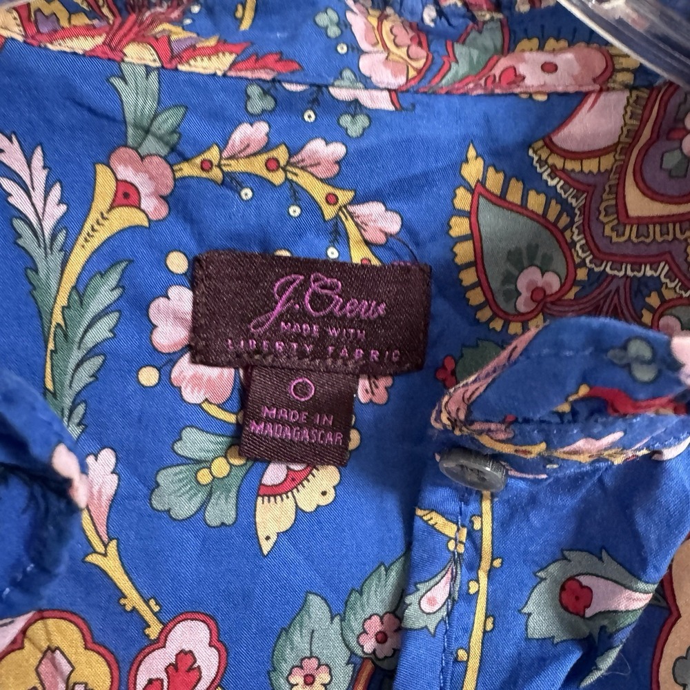 J Crew Liberty Print Top Womens 0 Blue‎ Floral Sleeveless Ruffle Neck - Picture 2 of 10